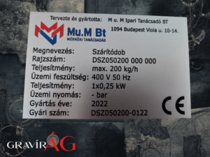 Alumínium eloxált adattábla