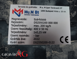 Alumínium eloxált adattábla